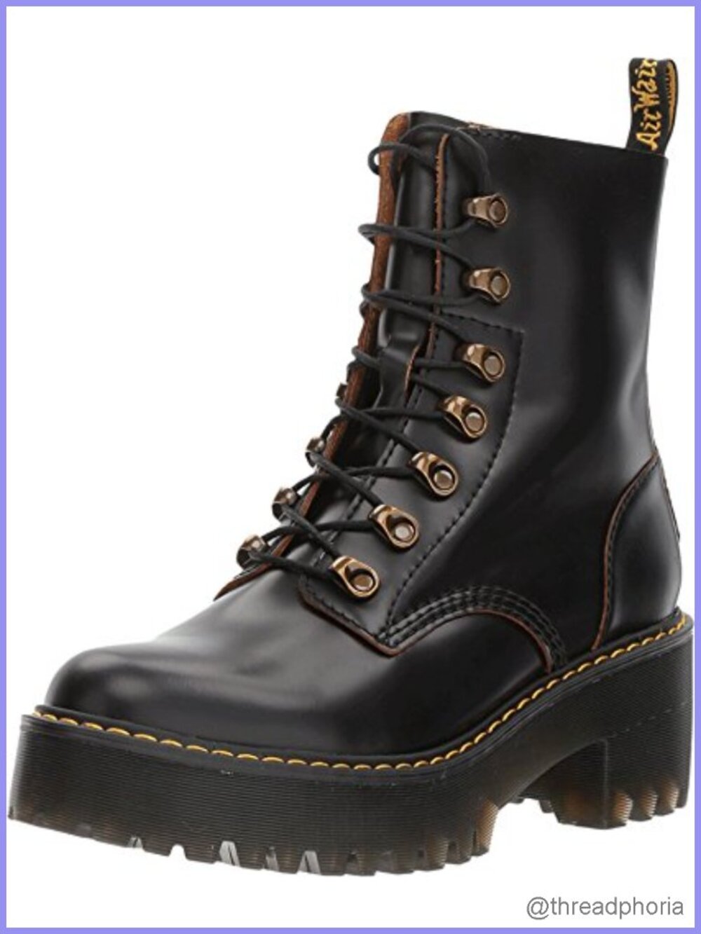 Dr Martens Leona Leather Heeled Ankle Boot Block Heel Combat Bootie